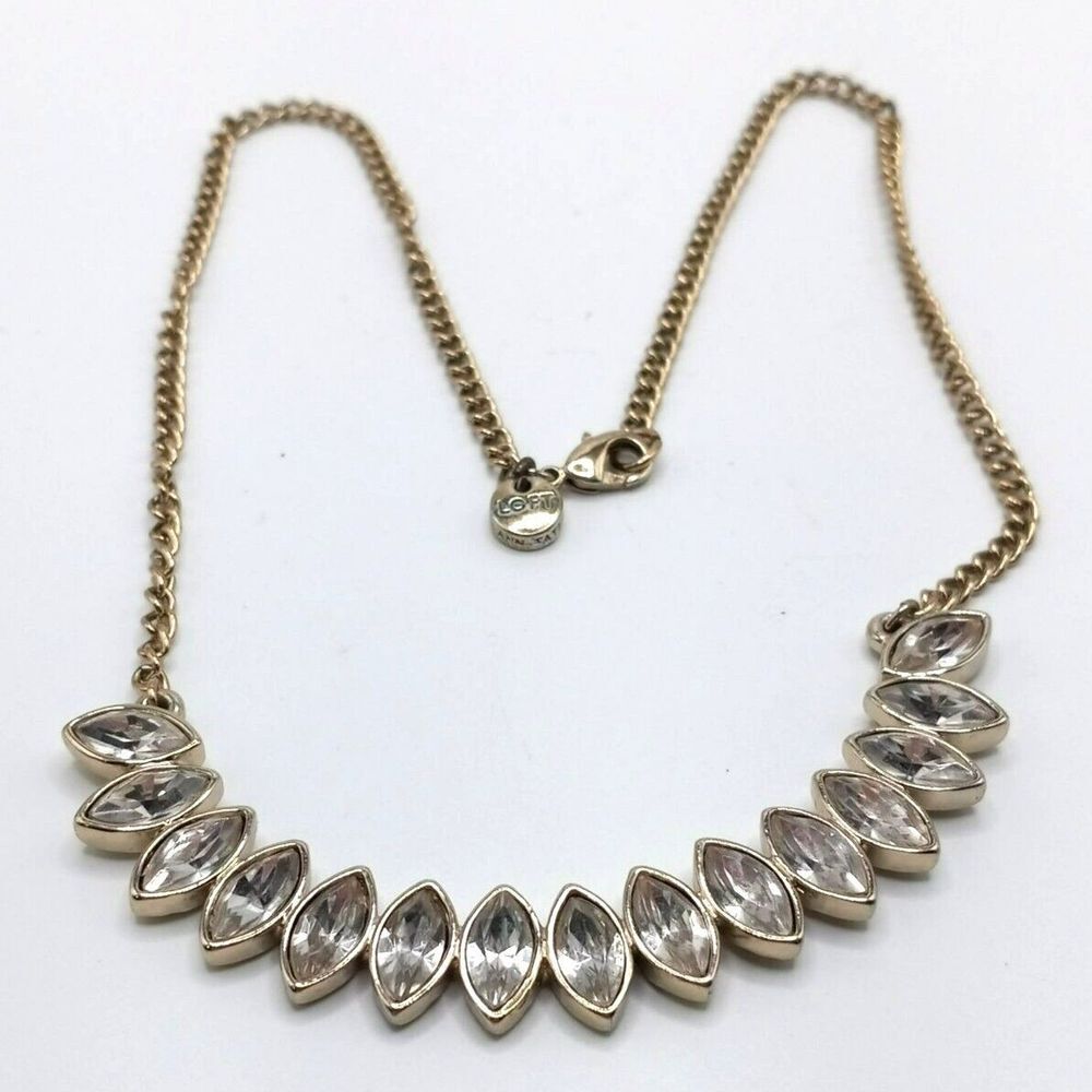 Ann‎ Taylor Loft Designer Signed Costume Jewelry Necklace Marquise Gold Tone